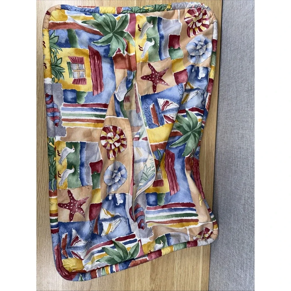 Vtg Coastal Patchwork Pillow Shams Pair Queen 30x20 Nautical Beach